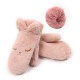 Women's Winter Faux Rabbit Fur Hanging Neck Thick Warm Full Finger Gloves Mittens