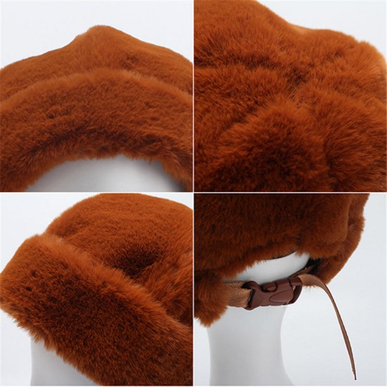 Women's Winter Soft Warm Fur Hat Adjustable Buckled Brimless Hats