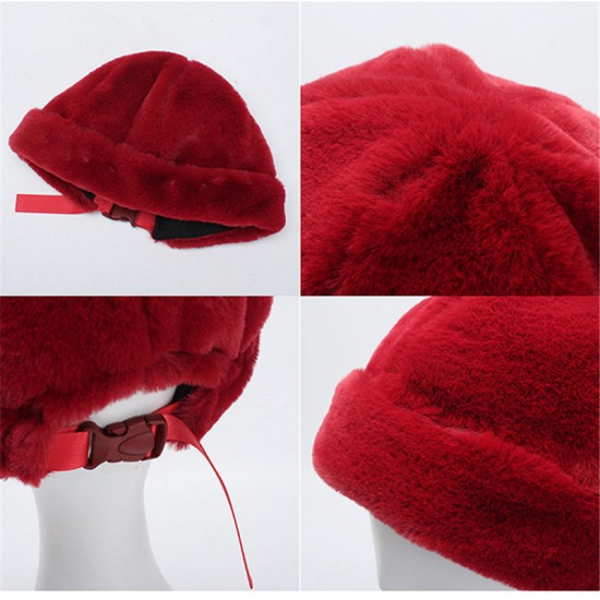 Women's Winter Soft Warm Fur Hat Adjustable Buckled Brimless Hats