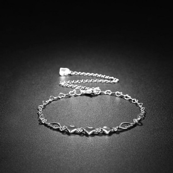 YUEYIN 925 Silver Plated Anklet Bracelet Sweet Heart Hollow Wings Best Love Gift Jewelry for Women