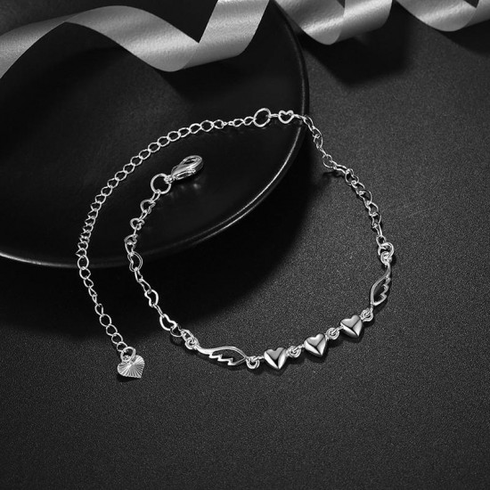 YUEYIN 925 Silver Plated Anklet Bracelet Sweet Heart Hollow Wings Best Love Gift Jewelry for Women