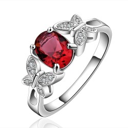 YUEYIN 925 Sterling Silver Plated Butterfly Crystal Zircon Ring For Women