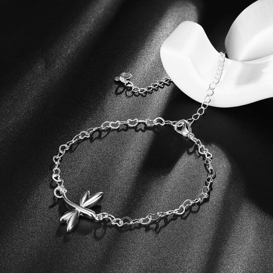 YUEYIN Delicate 925 Silver Plated Dragonfly Pendant Anklet Bracelet Clothing Accessories