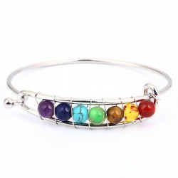 Yoga Balance 7 Chakra Colorful Beads Ball Crystal Bangle Gold Friendship Bracelet for Women