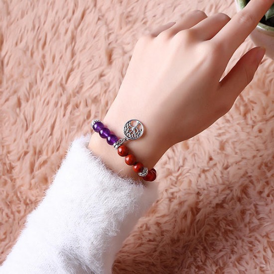 Yoga Balance 7 Chakra Colorful Beads Bracelet Ball Crystal Tree of Life Bangle for Women