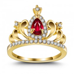 Zirconia Crown Ring 18K Gold Plated Engagement Princess Ring for Women