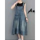 Demin Elastic Waist Pocket Suspender Dress