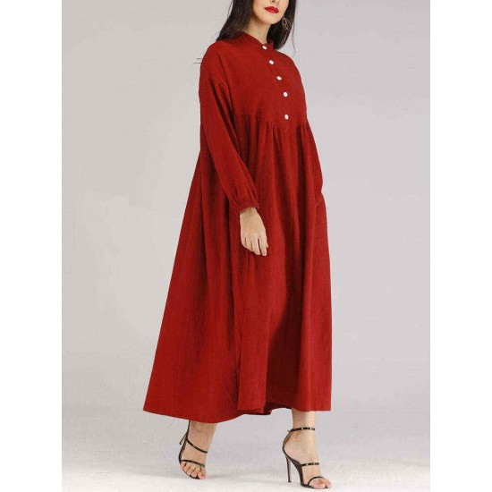 Elegant Crew Neck Long Sleeve Solid Color Maxi Dress