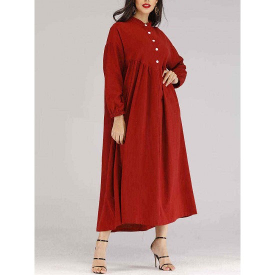 Elegant Crew Neck Long Sleeve Solid Color Maxi Dress