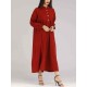 Elegant Crew Neck Long Sleeve Solid Color Maxi Dress