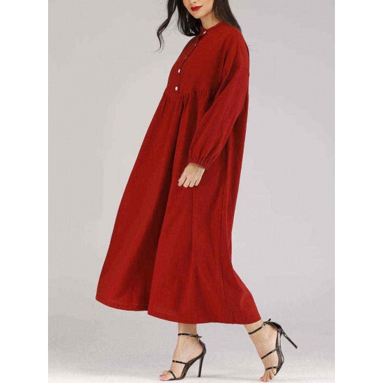 Elegant Crew Neck Long Sleeve Solid Color Maxi Dress