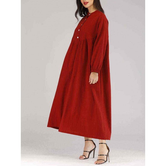 Elegant Crew Neck Long Sleeve Solid Color Maxi Dress