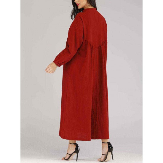 Elegant Crew Neck Long Sleeve Solid Color Maxi Dress