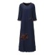 Elegant Women Floral Patch Tassels Three Quarter Sleeve O-Neck A-Line Dress