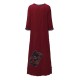 Elegant Women Floral Patch Tassels Three Quarter Sleeve O-Neck A-Line Dress