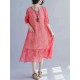 Elegant Women Floral Print Half Sleeves V-neck Loose Dress