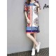 Elegant Women O-Neck Short Sleeve Printed Straight Dress