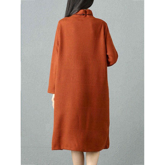 Elegant Women Pure Color High Collar Sweater Dresses