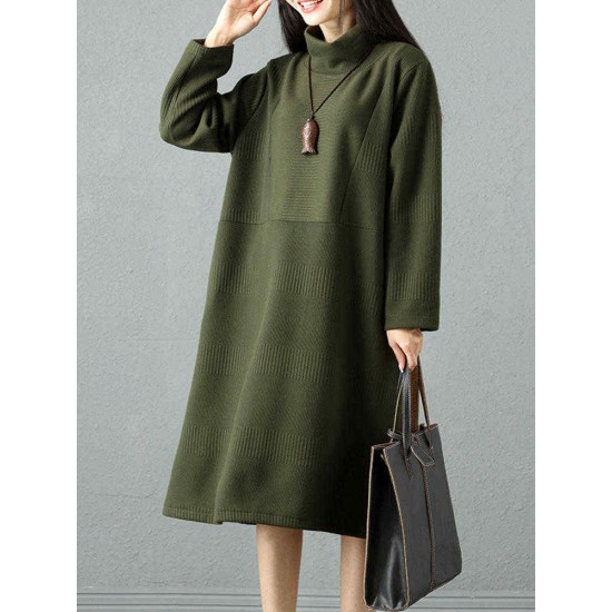 Elegant Women Pure Color High Collar Sweater Dresses