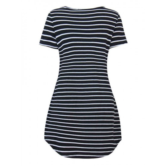 Fashion Women Stripe Short Sleeve T-shirt Dress