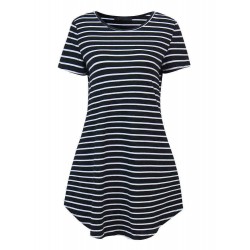 Fashion Women Stripe Short Sleeve T-shirt Dress