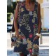 Floral Print O-neck Sleeveless Bohemian Dress with Pockets