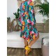 Floral Print V-neck Lapel Pleated Plus Size Dress