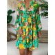 Floral Print V-neck Lapel Pleated Plus Size Dress