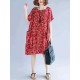 Floral Printed O-neck Knee-Length A-line Pockets Dress