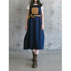 Japanese Style Adjustable Straps Pocket Cotton Apron Dress