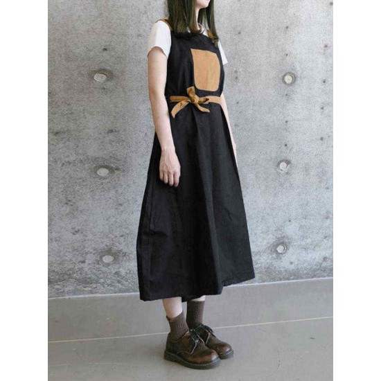 Japanese Style Adjustable Straps Pocket Cotton Apron Dress