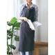 Japanese Style Brief Pure Color Cotton Linen Aprons with Side Pocket