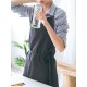 Japanese Style Brief Pure Color Cotton Linen Aprons with Side Pocket