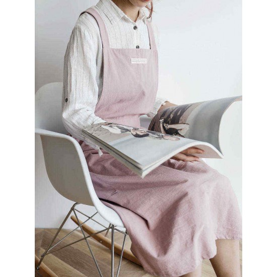 Japanese Style Cotton Linen Pure Color Crossback Crumpled Aprons Dress