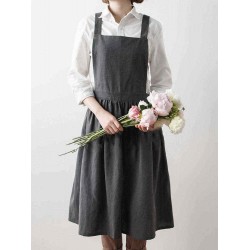 Japanese Style Retro Pure Color Cotton Linen Pleated Aprons Dress