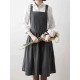 Japanese Style Retro Pure Color Cotton Linen Pleated Aprons Dress