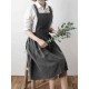 Japanese Style Retro Pure Color Cotton Linen Pleated Aprons Dress