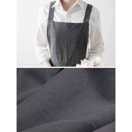 Japanese Style Retro Pure Color Cotton Linen Pleated Aprons Dress