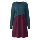 L-5XL Casual Women Color Contrast Drawstring Dress