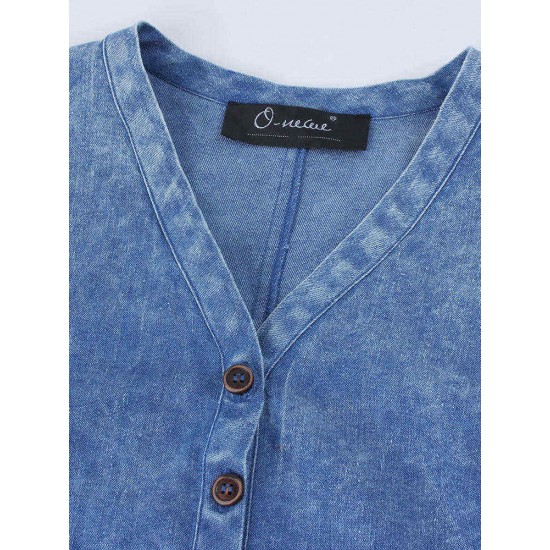 L-5XL Casual Women Imitation Denim Dress