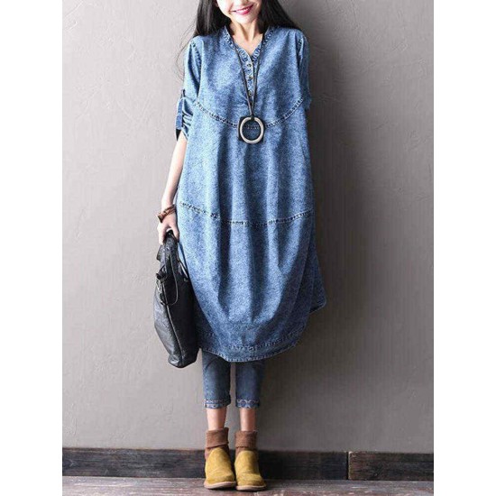 L-5XL Casual Women Imitation Denim Dress