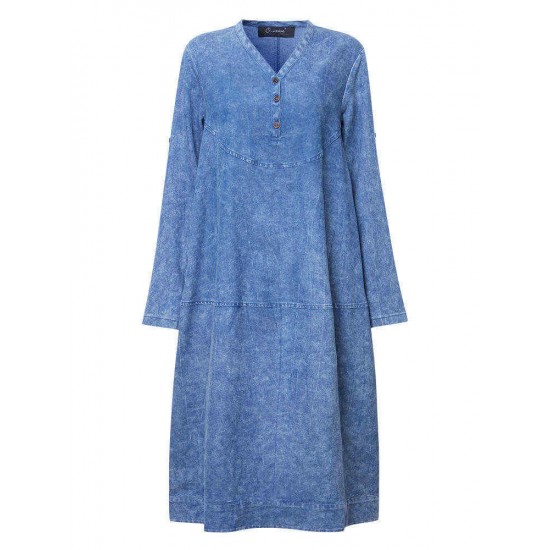 L-5XL Casual Women Imitation Denim Dress