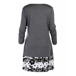 L-5XL Elegant Long Sleeve Floral Patchwork Mini Dress