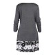 L-5XL Elegant Long Sleeve Floral Patchwork Mini Dress