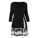 L-5XL Elegant Long Sleeve Floral Patchwork Mini Dress