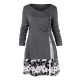 L-5XL Elegant Long Sleeve Floral Patchwork Mini Dress