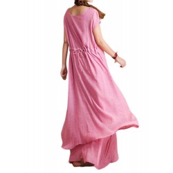 L-5XL Elegant Women Solid Fake Two-piece High Low Maxi Dress