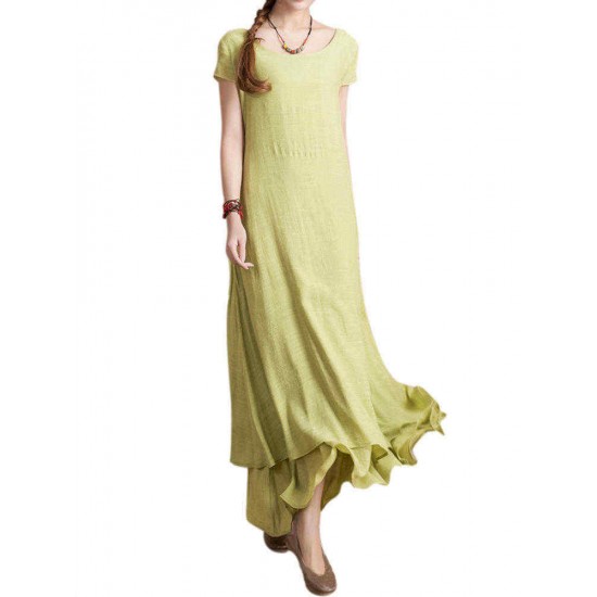 L-5XL Elegant Women Solid Fake Two-piece High Low Maxi Dress