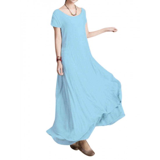 L-5XL Elegant Women Solid Fake Two-piece High Low Maxi Dress