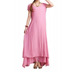 L-5XL Elegant Women Solid Fake Two-piece High Low Maxi Dress